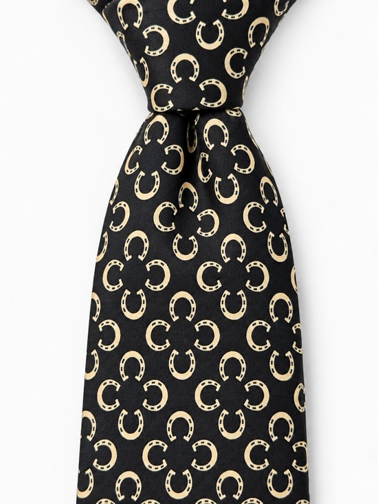 Hermes Other - Hermès Paris Men’s Deep Charcoal Gray Horseshoe 100% Silk Tie France Vintage